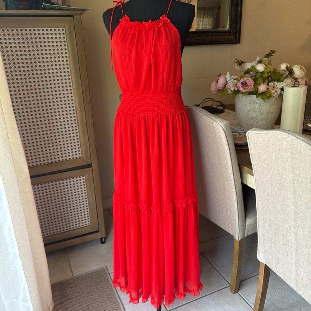 Banana Republic Red Pleated Tiered Maxi Dress